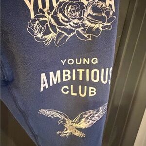 YoungLA Navy Joggers young ambitious with Floral and Eagle Graphics